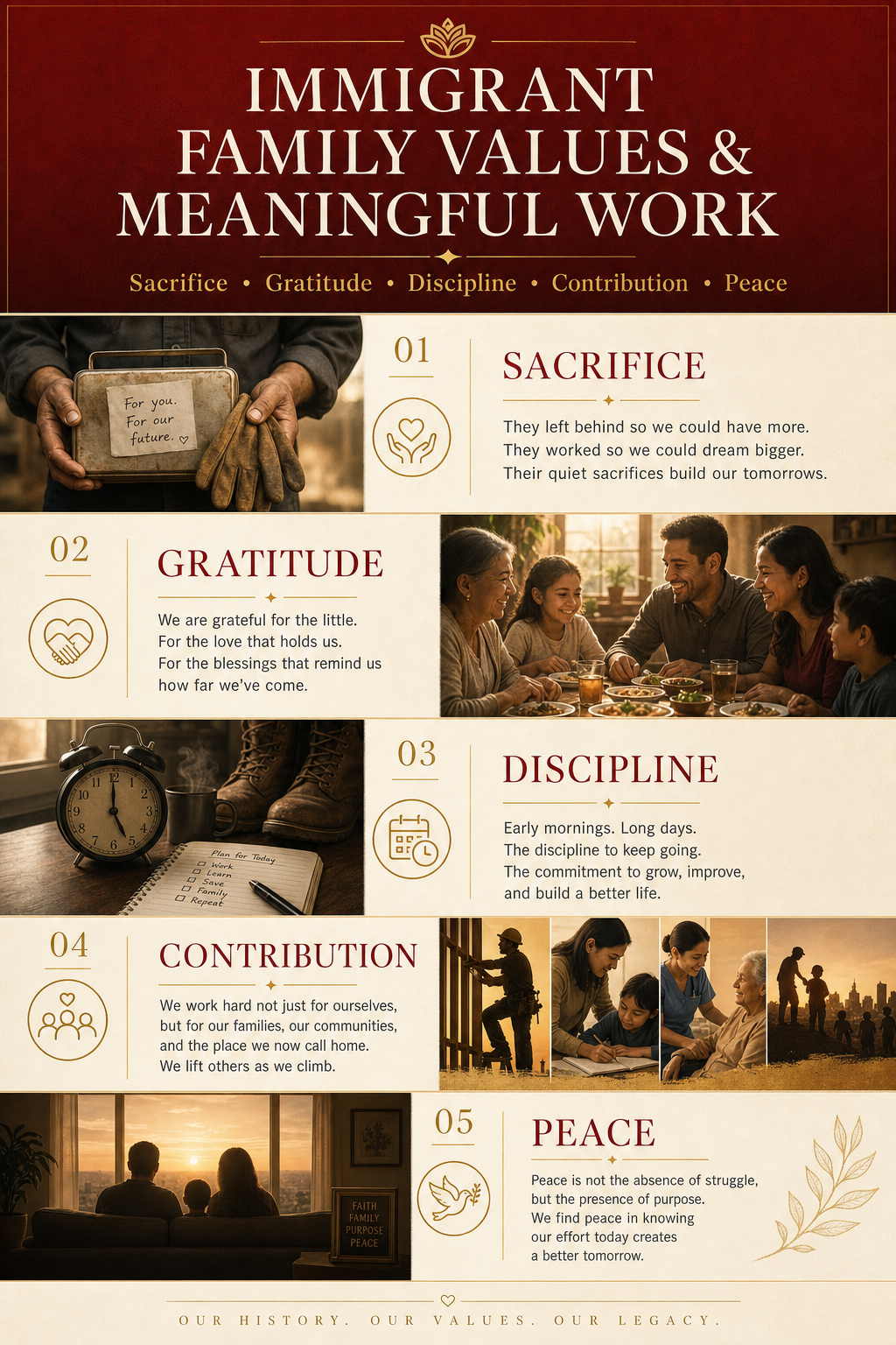 Infographic on immigrant family values and meaningful work