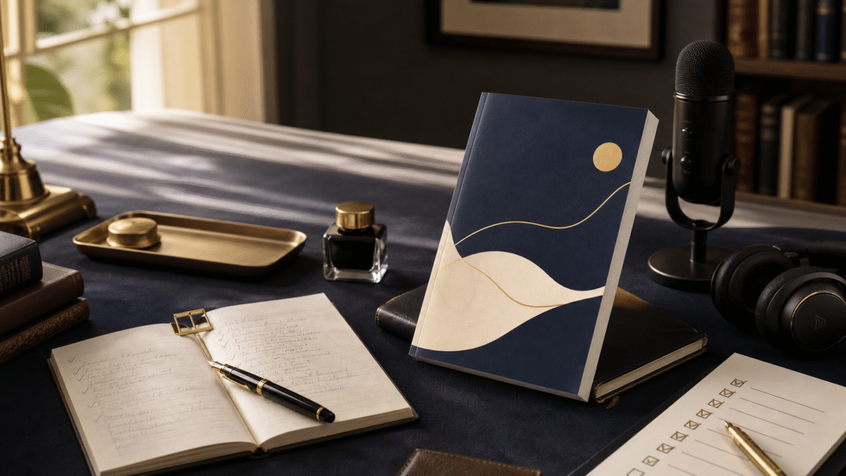 Editorial book release image for Di Tran's Make Yourself Proud with book, notes, microphone, and headphones.