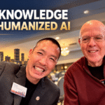 Di Tran and Dr. R. Charles ‘Charlie’ Moyer smiling together after a Rotary Club of Louisville meeting, with a Louisville skyline treatment and the words ‘When Knowledge Meets Humanized AI.’